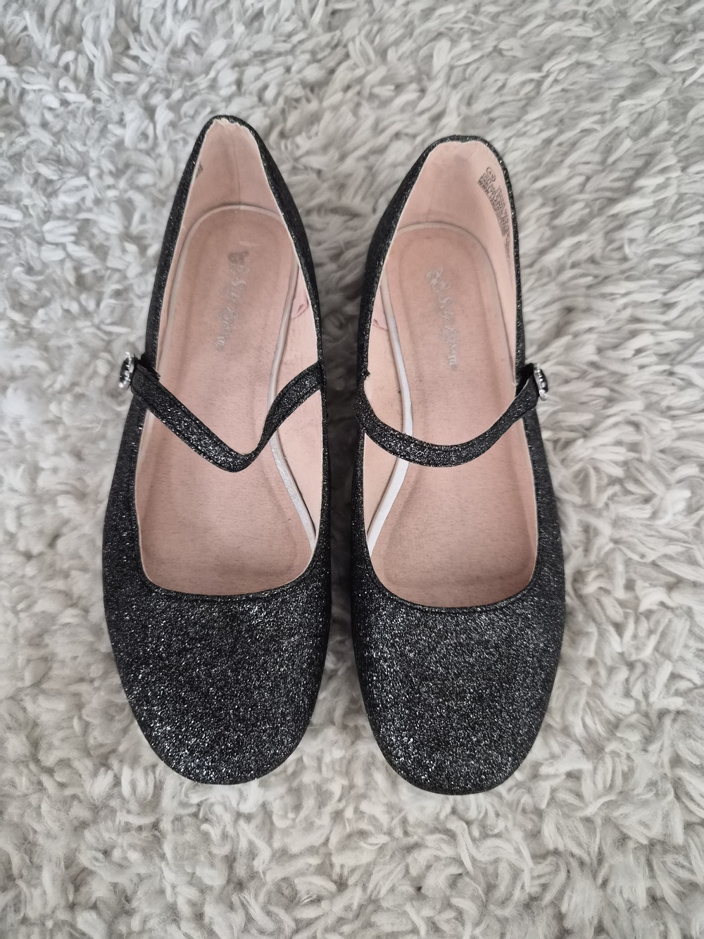 Self Esteem Black Glitter Mary Jane Dress Shoes for Kids